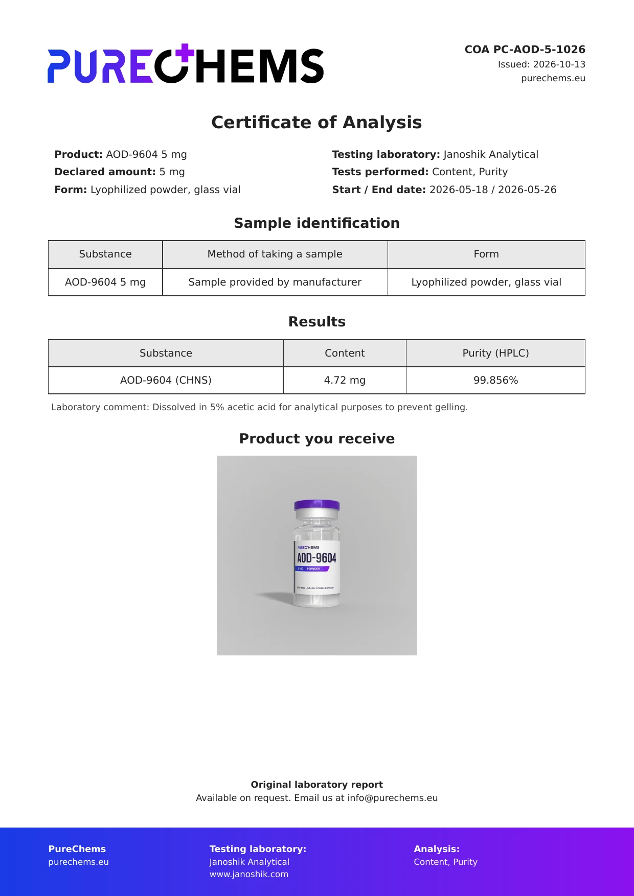 Certificate of Analysis for AOD-9604