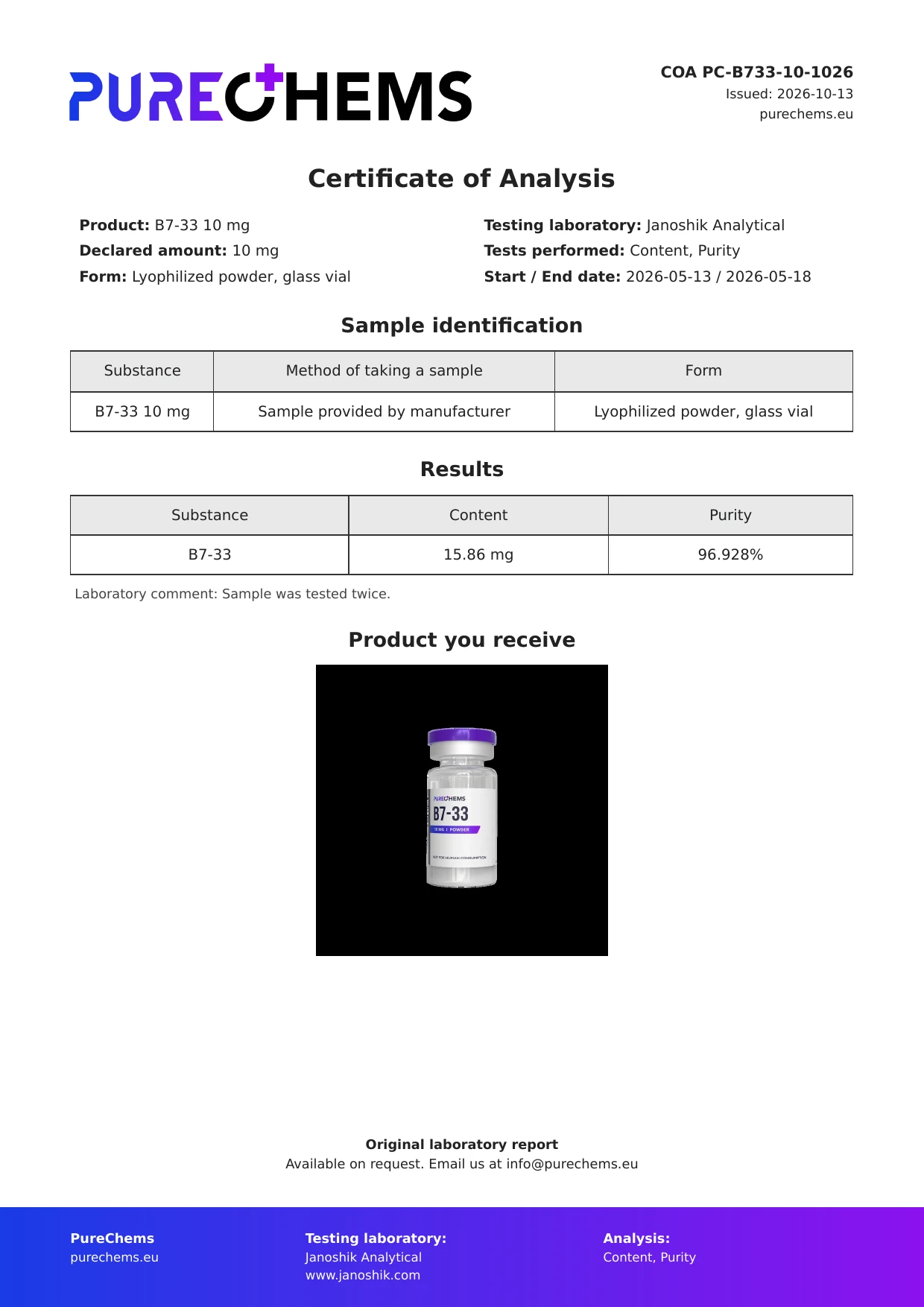 Certificate of Analysis for B7-33