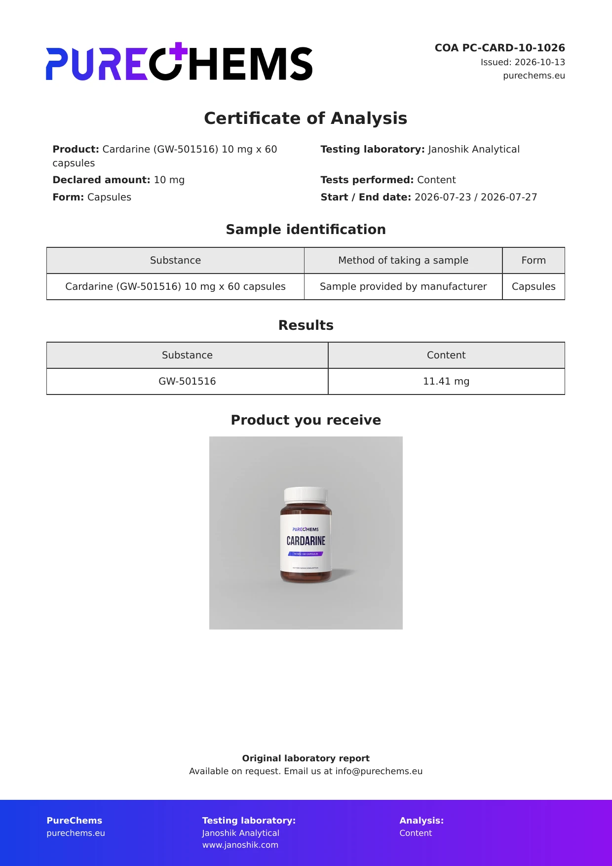 Certificate of Analysis for Cardarine (GW-501516)
