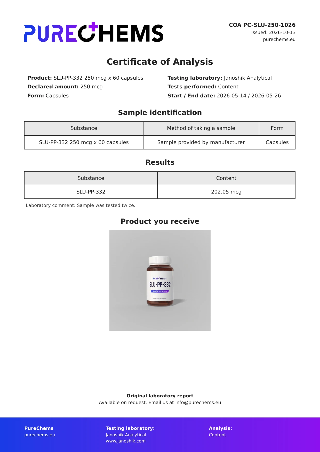 Certificate of Analysis for SLU-PP-332