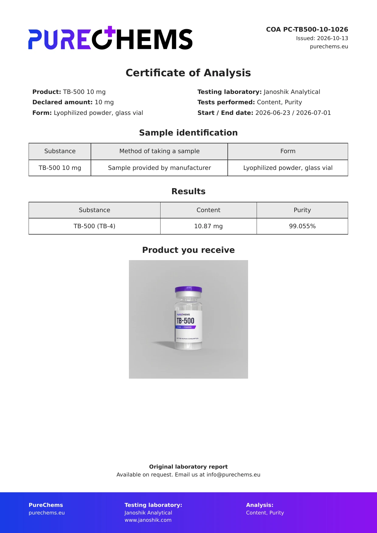 Certificate of Analysis for TB-500