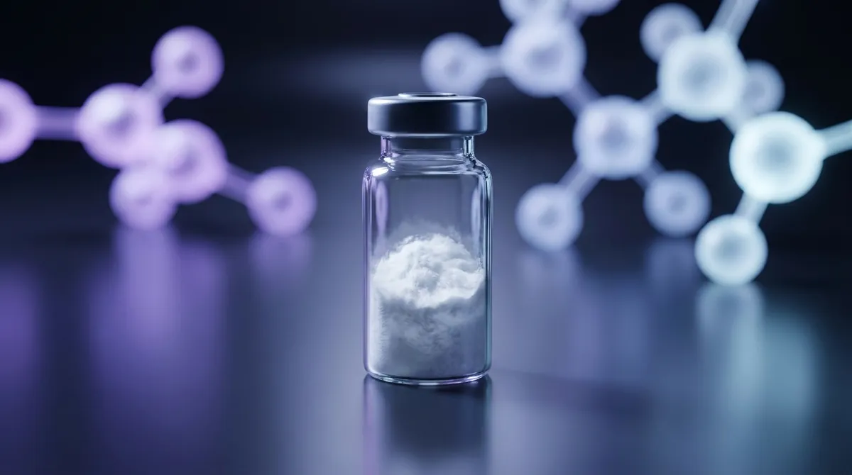 Laboratory glass vial of lyophilized melanocortin research peptide powder