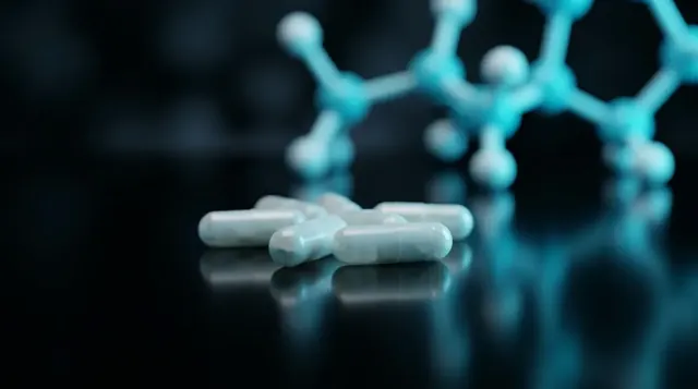 White Hypoxen research capsules with a glowing cyan molecular chain
