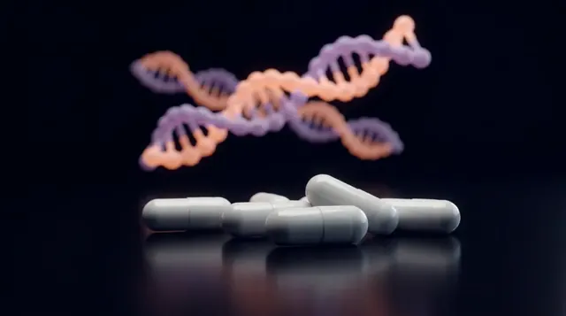 White SLU-PP-332 research capsules with a glowing orange and violet molecular chain